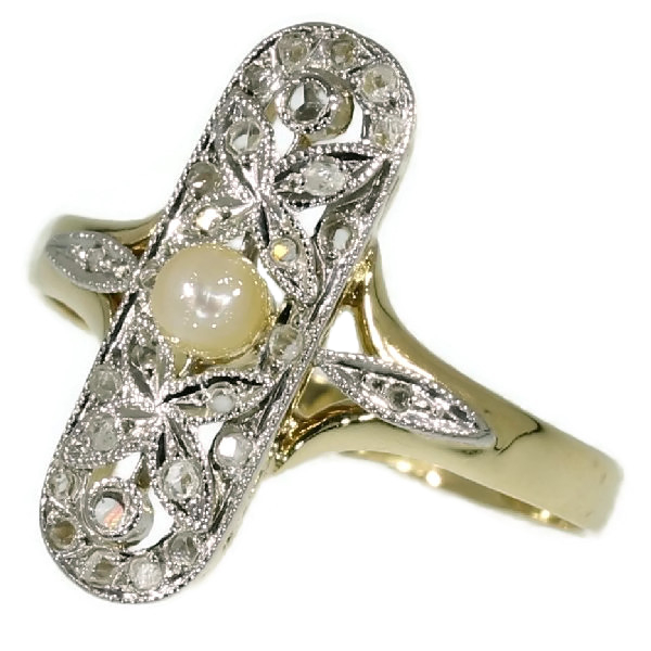 Era of Elegance: A 1920s Belle Epoque Diamond and Pearl Ring